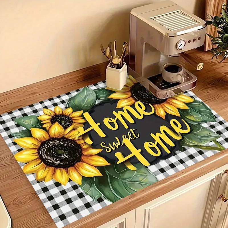 Sonnenblumen-bedruckter Untersetzer Abtropfmatte Kaffeemaschine Rutschfest Superabsorbierend Verschleißfest Geschirrabtropfmatte für Arbeitsplatte
