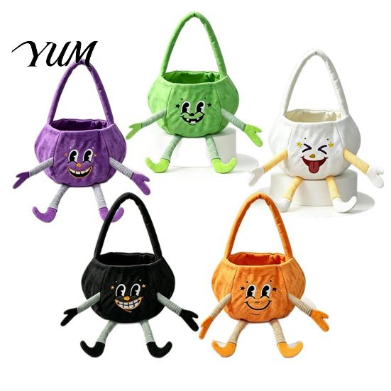 Skin Friendly Holiday Baskets Halloween Pumpkin Candy Basket with Handle, Soft Plush Trick or Treat Bag for Kids, Portable Gift Party Favor