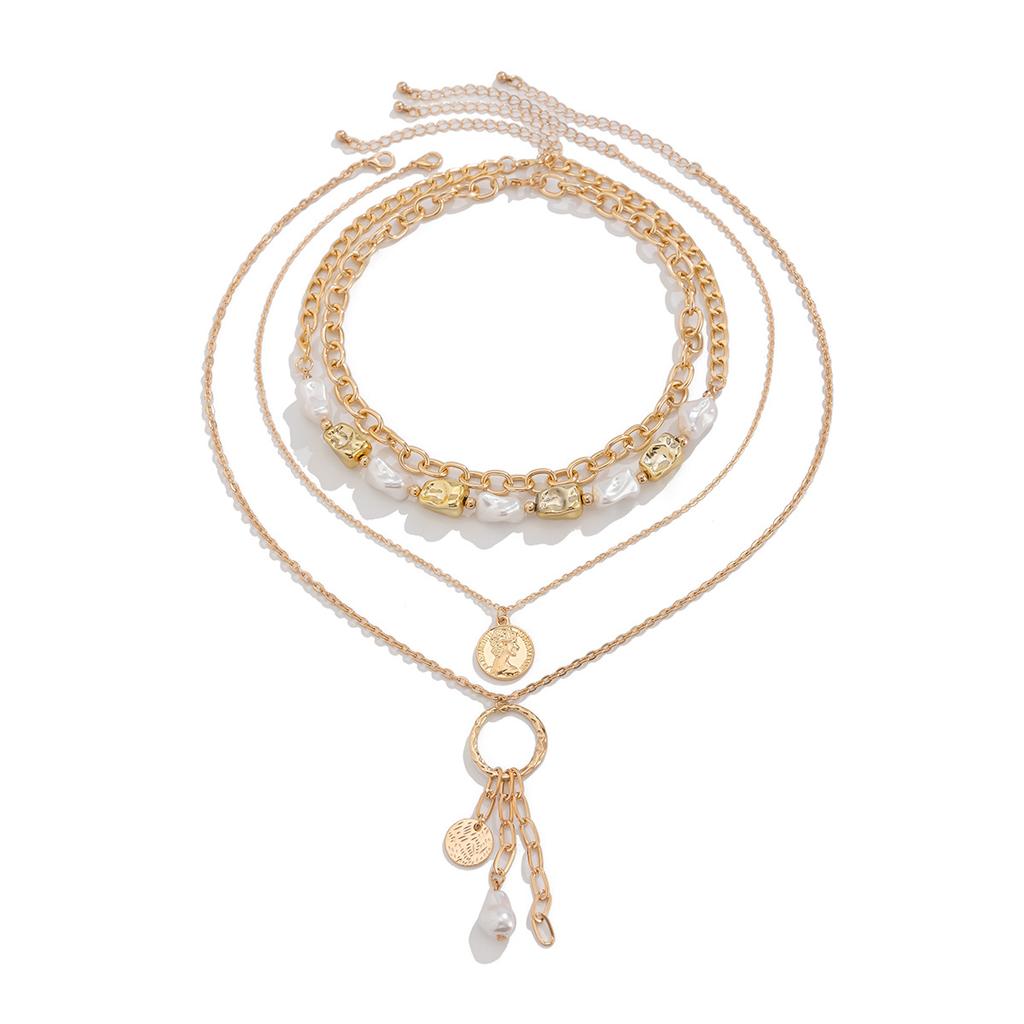 Vintage Baroque imitation pearl pendant stacked necklace female punk alloy portrait pendant item jewelry