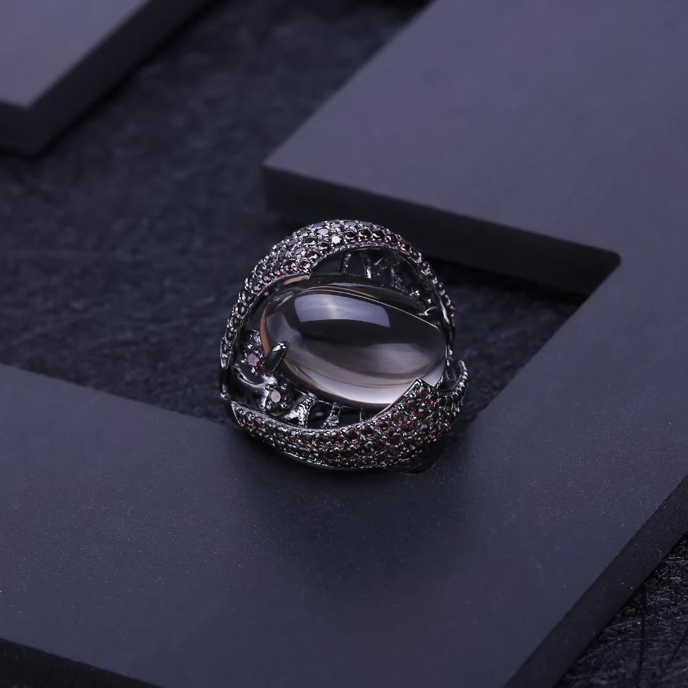 Gb oválný prsten Natural Smoky Quartz Originální 925 Sterling Sliver Vintage gotické punkové prsteny pro ženy Jemné šperky na párty