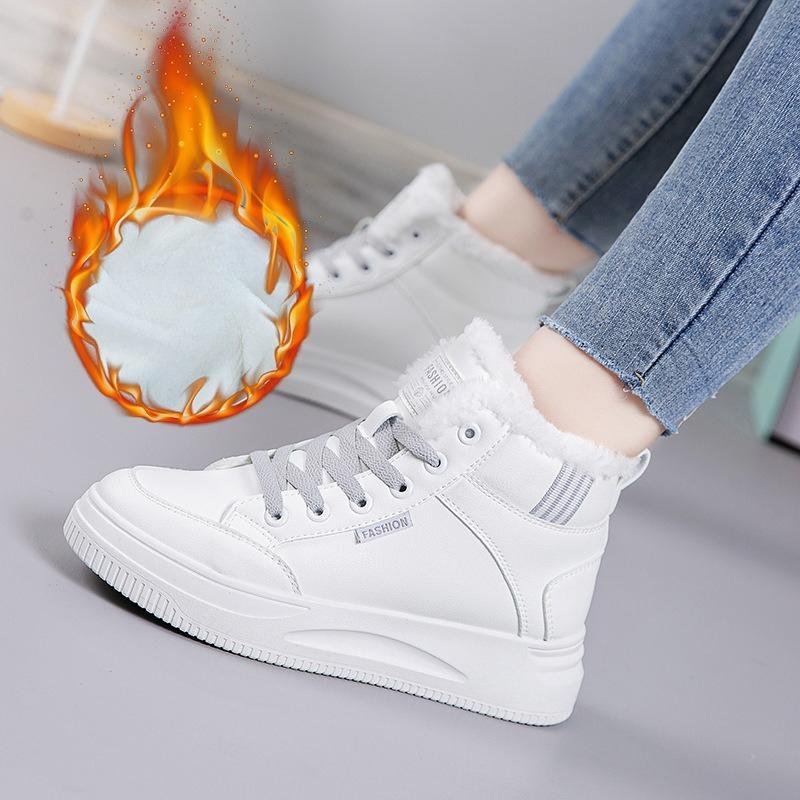 Fleece and Thickened Women's Casual Thick-soled Anti-slip Board Shoes, High-top Cotton Shoes