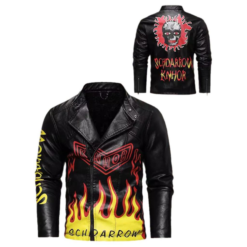 Men's PU leather jacket autumn and winter leather jacket European and American size men's oblique placket lapel motorcycle leather jacket