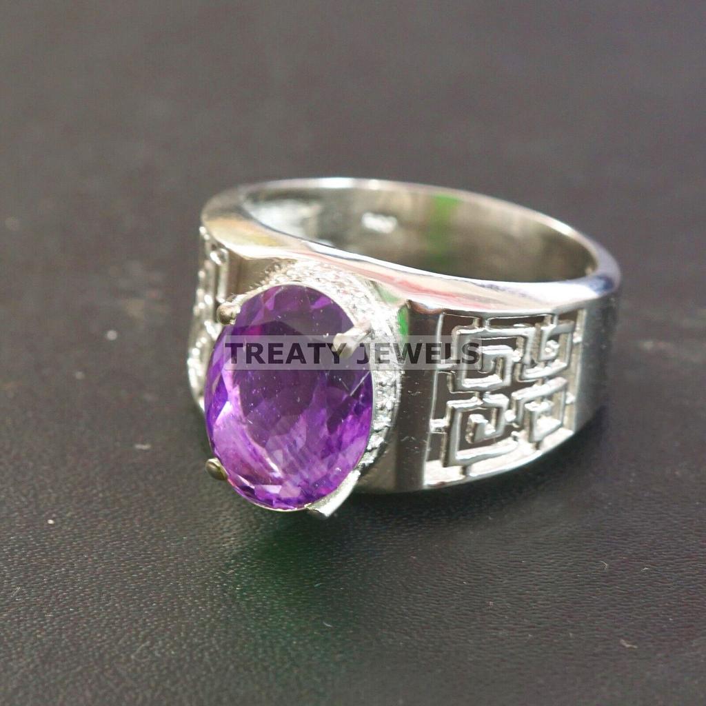 Amethyst Oval Cut Gemstone With 925 Sterling Silver Ring For Men's #A687 JL375658871564