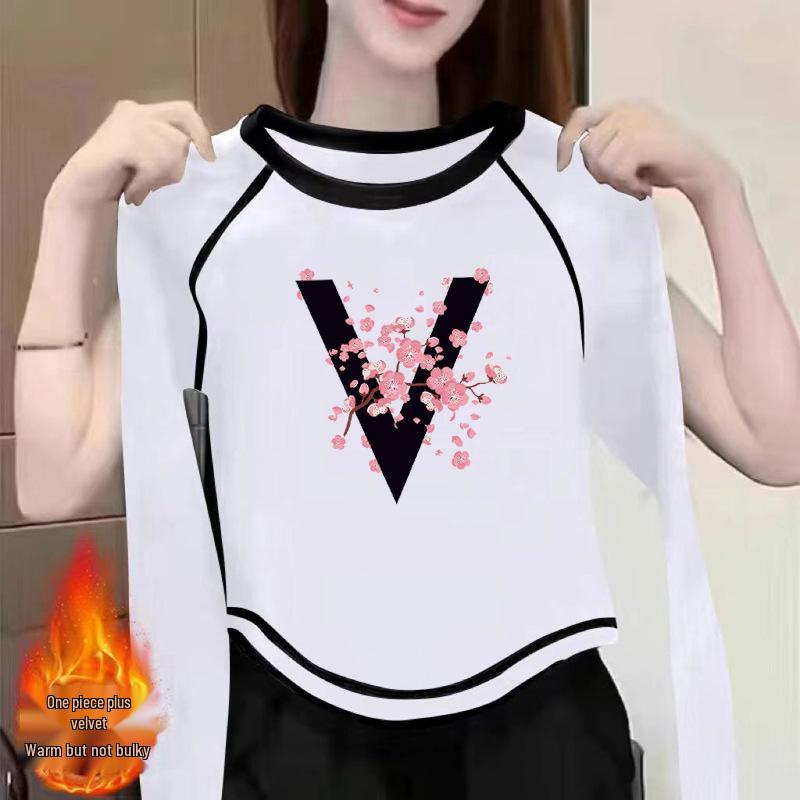 

Women s 2024 Double-Sided Velvet Base Shirt - New Autumn/Winter Versatile INS Style Long-Sleeve Chic Top M (100-115 jin)