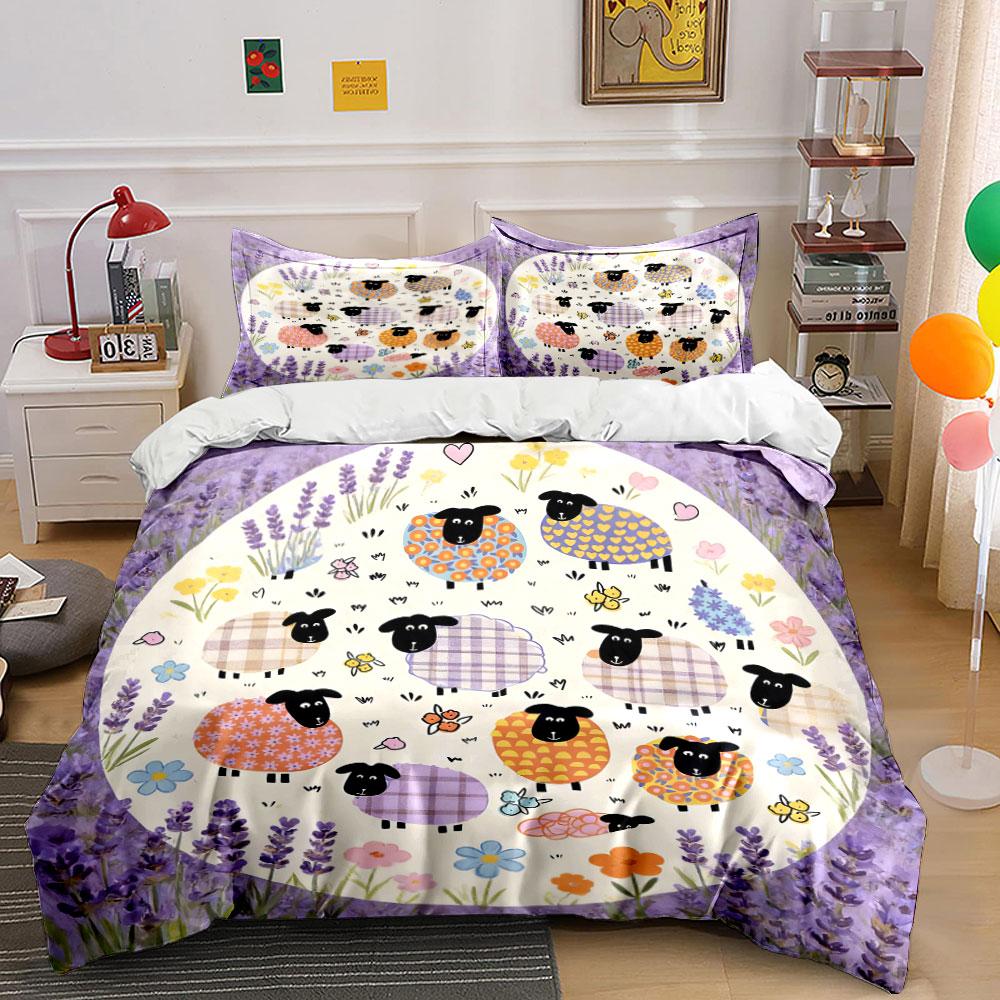 Colorful Sheep Pastoral Decor Soft Comfortable Duvet Cover Bedding Set Included 1*Duvet Cover & 2*Pillowcases, Gift