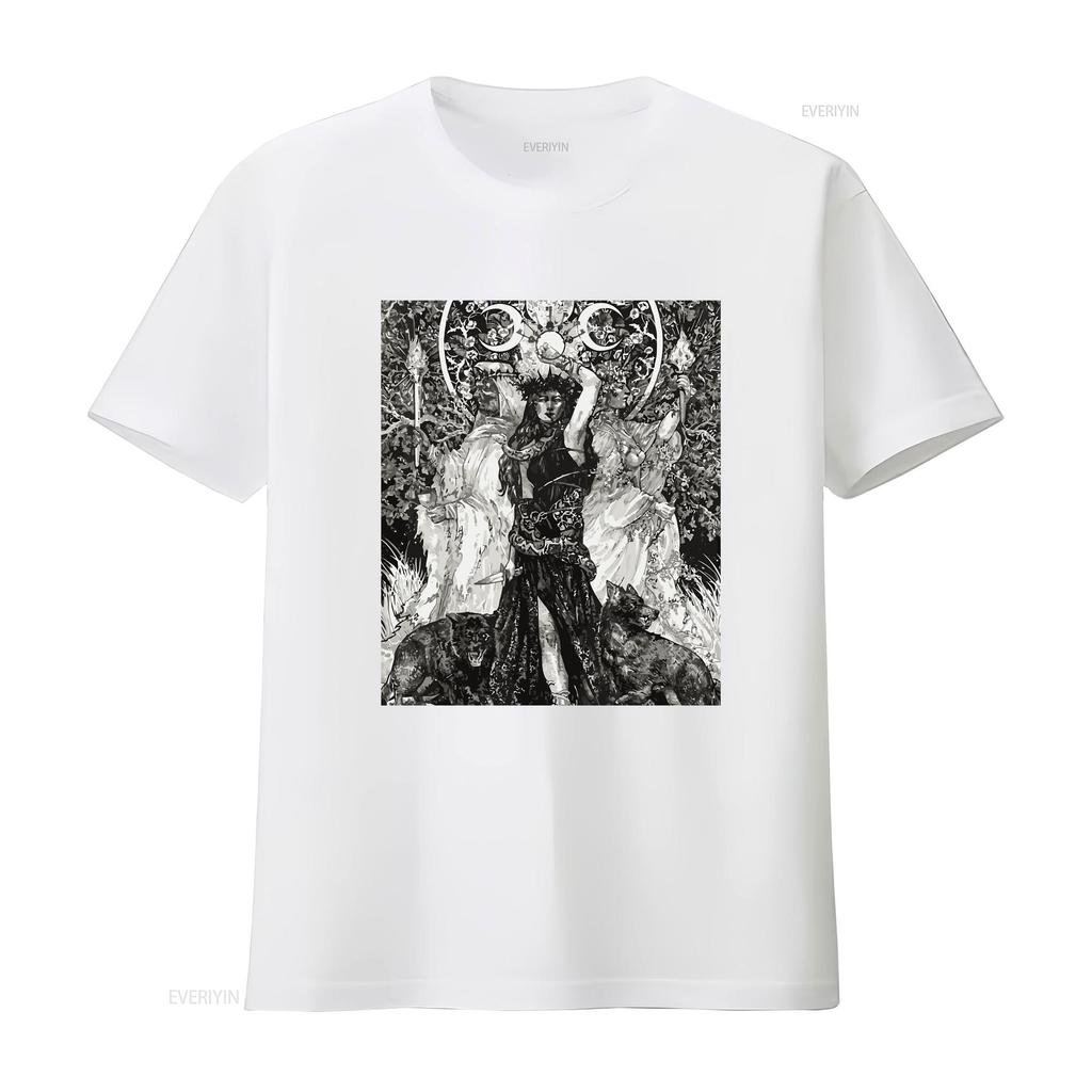 Die Göttin Hekate Tarotkarte Dreifache Wicca-Heidin Mondhexe T-Shirt vintage gewaschenes Oberteil für den Alltag Designer-Kleidung