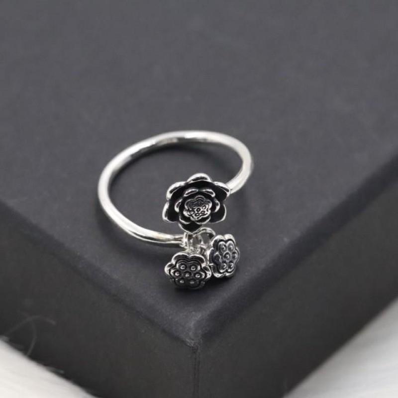 Adjustable Open Ring Women Men Vintage Style Plated Copper Geometric Lotus Flower Design Statement Jewelry Gift