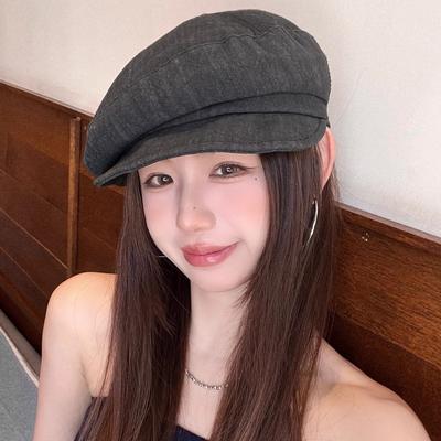 Retro Cloud Beret Children Show Their Faces Small and Versatile Casual Big Head Circumference Octagonal Cap