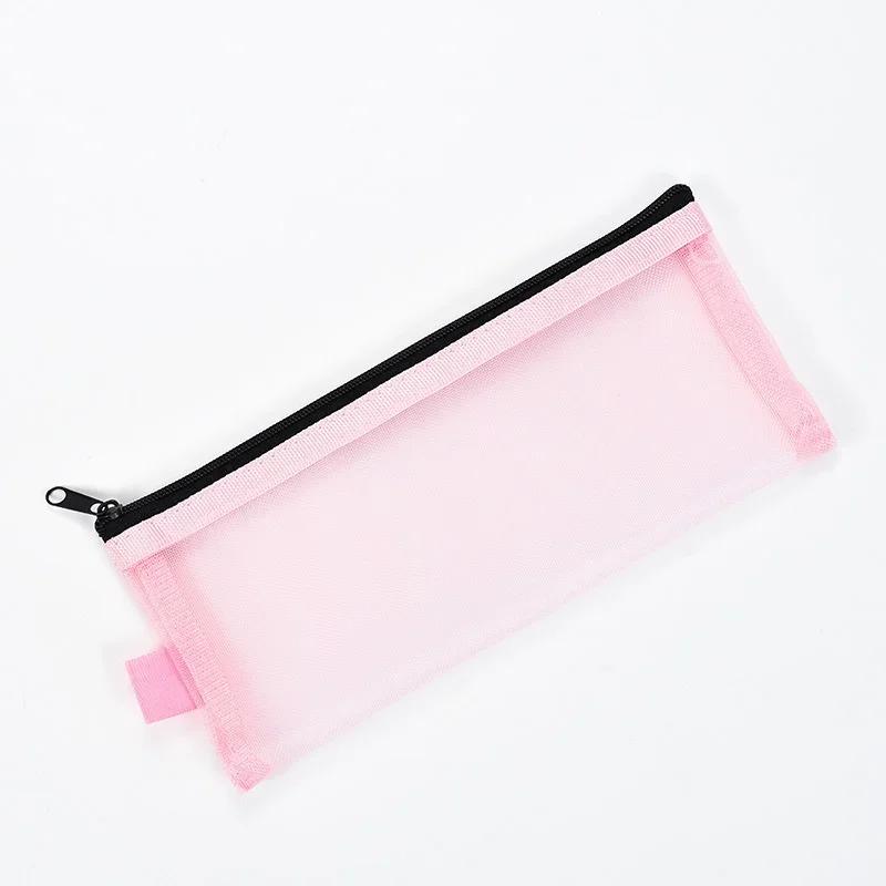 1 Piece Mesh Simplicity Solid Color Pencil Case Nylon Durable Transparent Pen Bag Large Capacity Stationery Case School Supplies