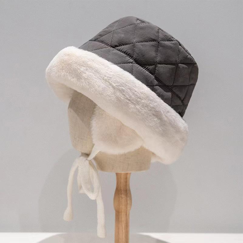 Plush Cycling Bucket Hat Winter Thicken Anti-Cold Ear Protection Fisherman Hats Snow Outdoor Warm Lacing Cap Gifts