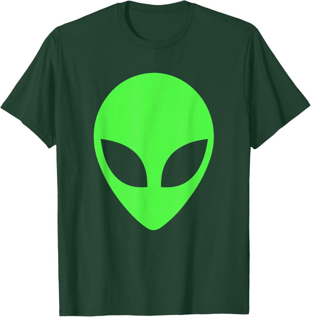 Green Alien Head Graphic Tee Breathable Cotton Casual Trip T-Shirt for Men