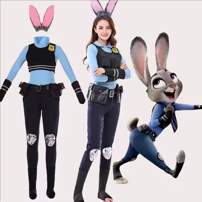 New Women Girls Crazy Animal Judy Hopps Halloween Cosplay Costume For Kids City Rabbit Police Officer Zoo Costume Fancy Dress