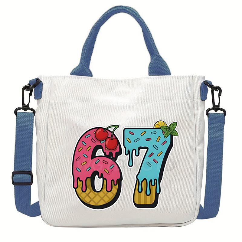 Steal a Brainrot 67 Unicorn Printed Student Crossbody Bag Casual Canvas Shoulder Bags