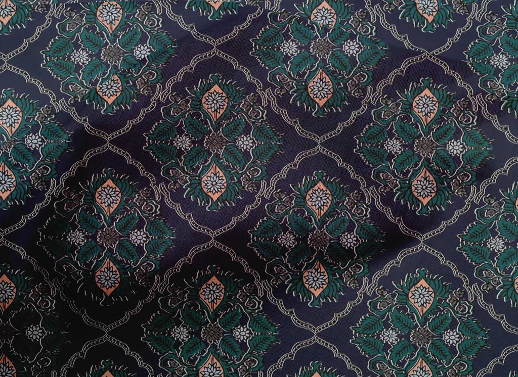 oneOone Cotton Poplin Fabric Damask|Leaves & Floral Block Printed Craft Fabric BTY 42 Inch