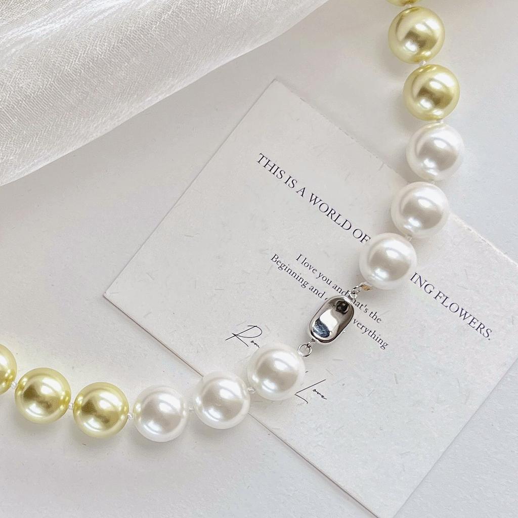 14Mm Haute Couture High Quality Vintage Contrasting Color Spring Purple Faux Crystal Pearl Necklace Collarbone Chain