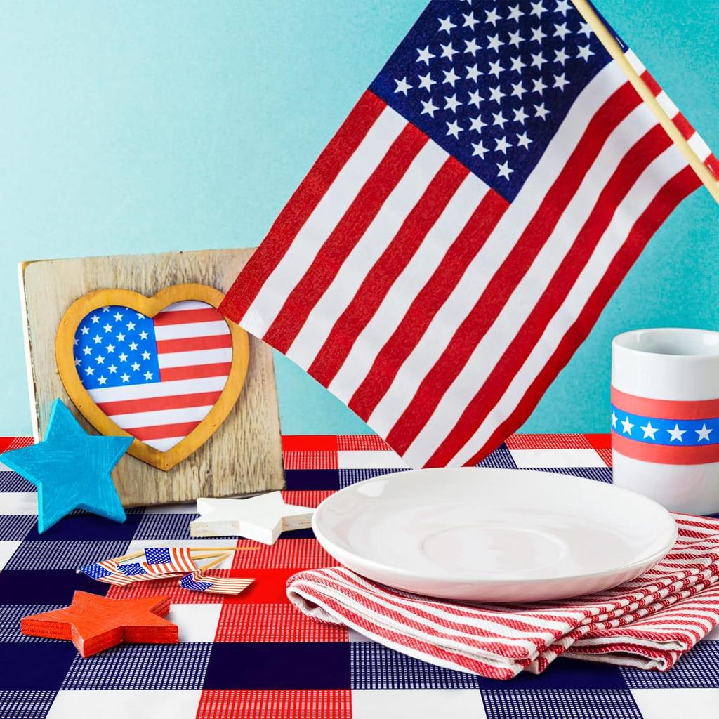 Boao 3 Pieces 4th of July Table Cloth Memorial Day Red White and Blue Tablecloth Buffalo Plaid Plastic Table Covers Rectangle Checkered Patriotic