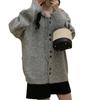 Autumn and Winter Cardigan Jacket Loose Solid Color Hooded Knit Sweater Top for Women
