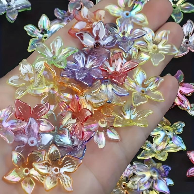 50pcs Rainbow Acrylic Flower Beads, Transparent Petal Beads, Suitable for DIY Necklace, Earring, and Decorative Bead Making Acce