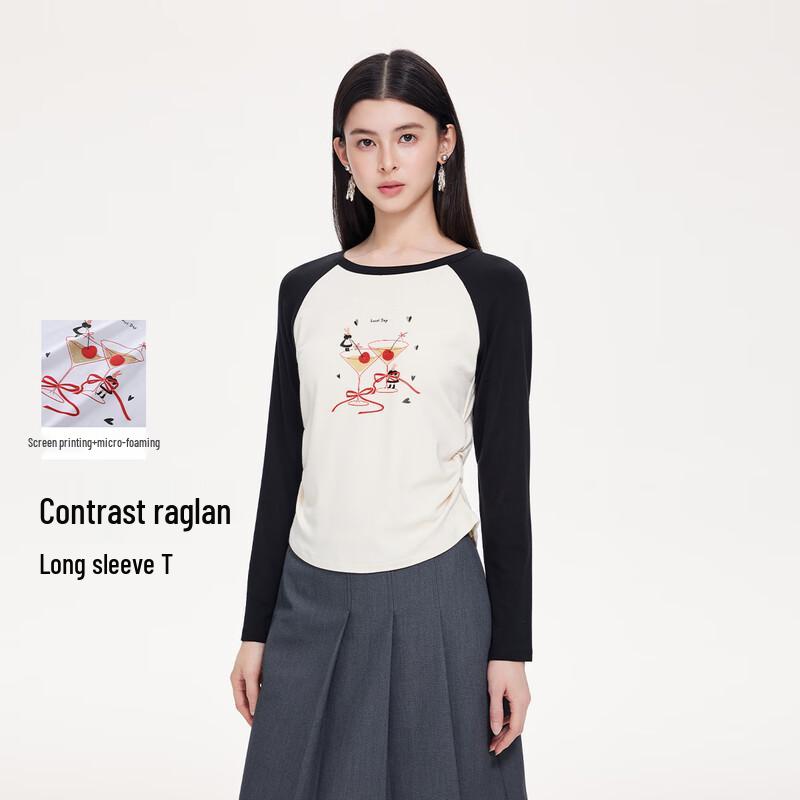 FivePlus Women s Ruched Raglan Sleeve Long Sleeve T-shirt M