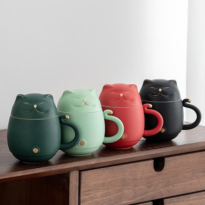 300ml Cute Cat Ceramic Mug Creative Office Cup with Lid Filter Tea Cup