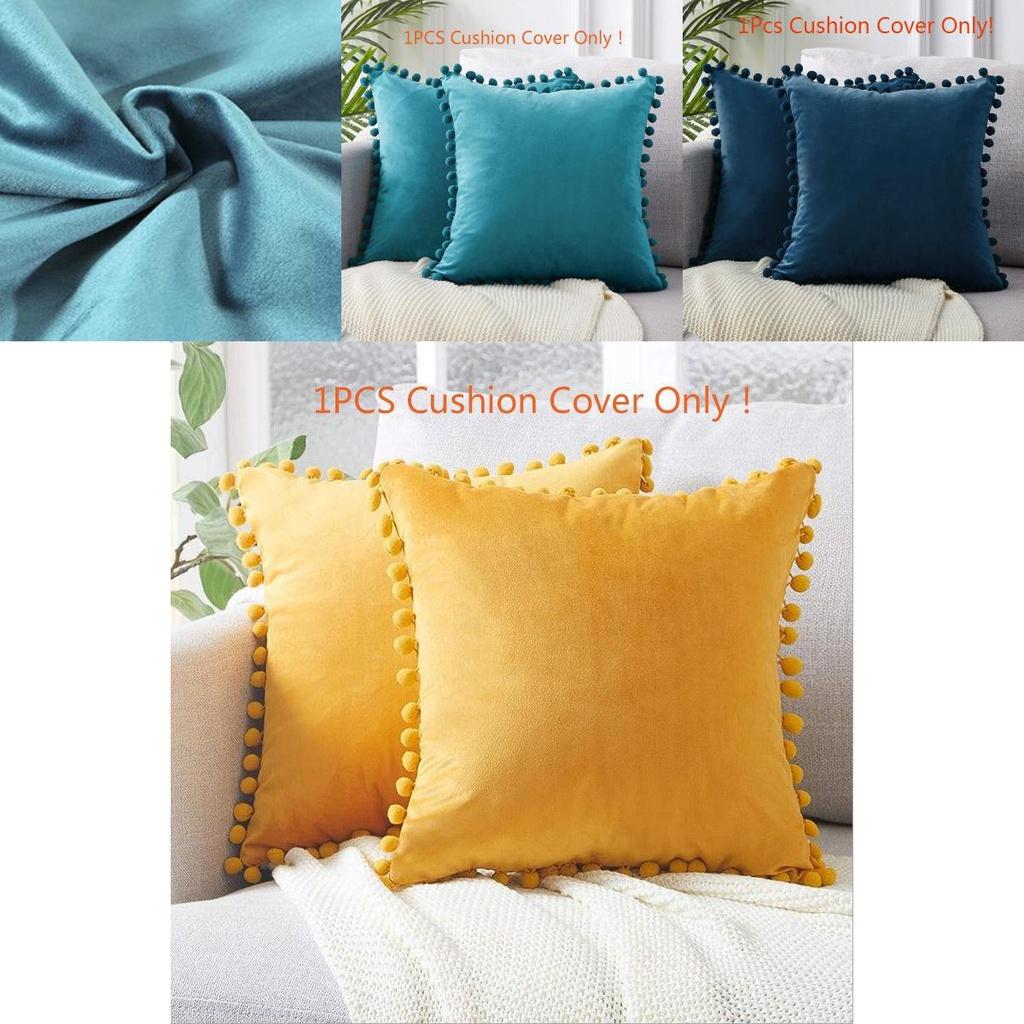 Luxurious 45x45cm Pom-poms Cushion Cover In Soft Velvet For Elegant Home Dcor