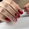 24Pcs Red Christmas Candy Stripe Snowflake Short Square Press On Nails Fake Nail Tips Gift For Women