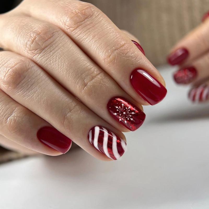 24Pz Rosso Natale Strisce Caramella Fiocco di Neve Quadrati Corti Unghie Finte Unghie Finte Punte Regalo Per Donne