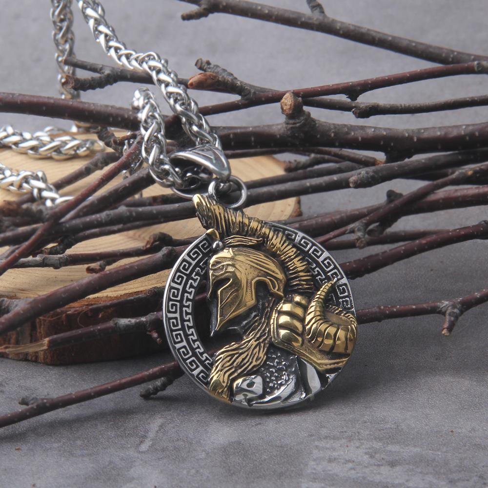 Sparta Helmet Pendant Necklace Never Fade Mens Gift with Wooden Box Durable Stylish Jewelry