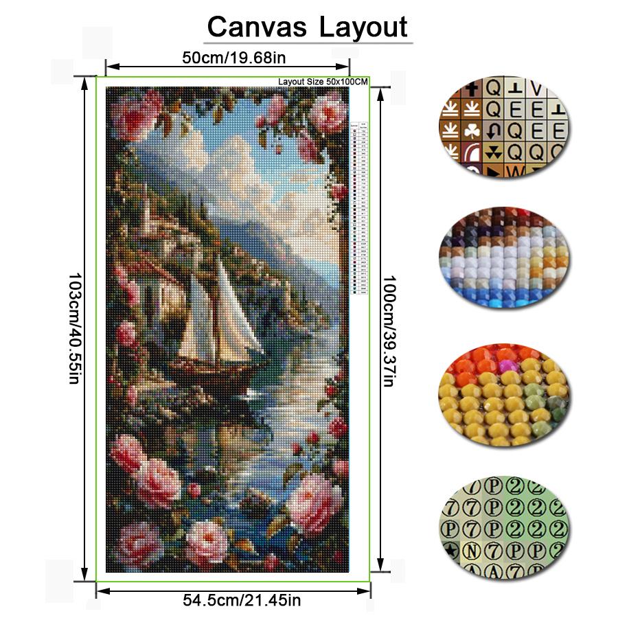 Haus Segelboot Blume Große Größe Diamantmalerei Landschaft DIY Voll Platz Rundbohrer Strass Stickerei Mosaik Kreuzstich-Kits Wanddekoration