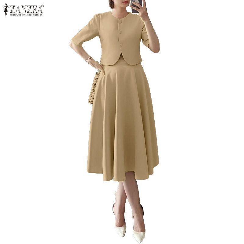 ZANZEA Women Short Sleeve Blouse and Skirts Summer Casual Two Piece Suit Sets
