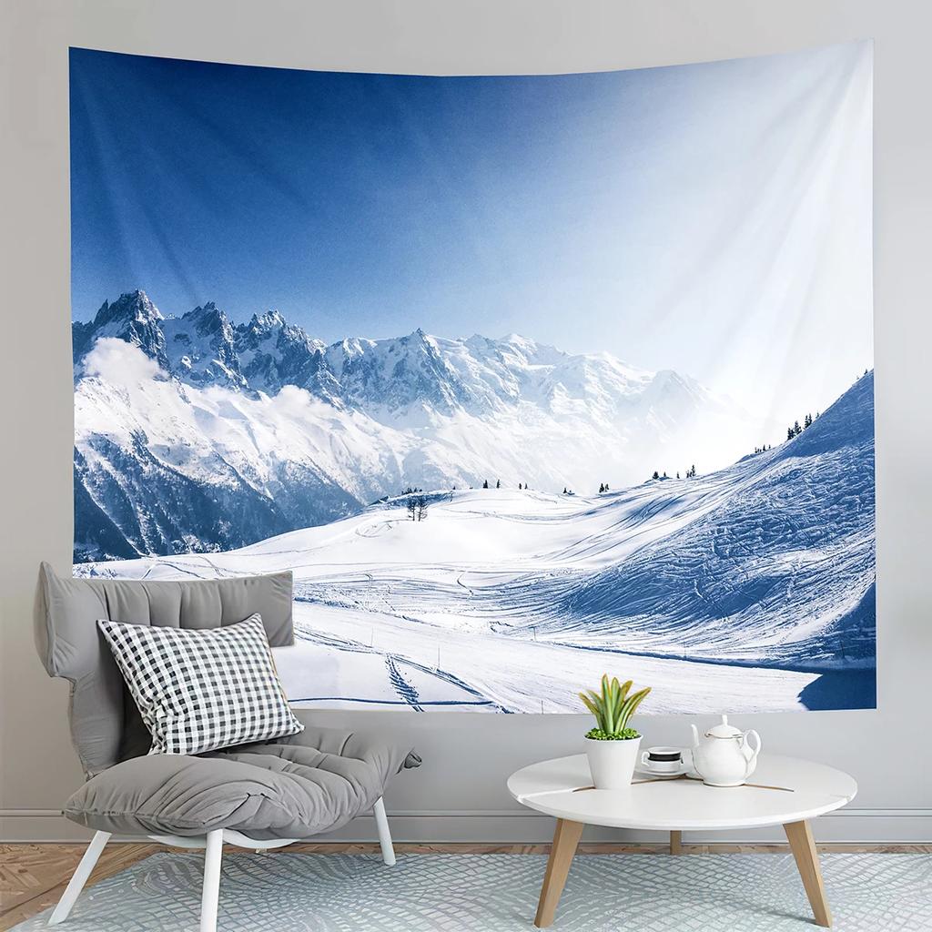 Snow Mountain Tapestry Snow Covered Trees Tapestry Natural Scenery Tapestry Wall Hanging Tapestries Art Living Room Bedroom Dorm