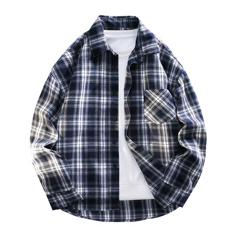 New Spring and Autumn Long-sleeved Plaid Shirt Loose Fashionable Shirt Men's Jacket Youth Large Size Versatile