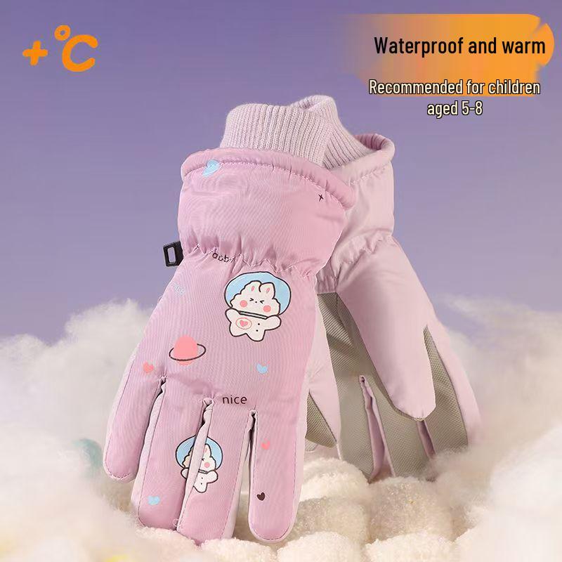 Kids' Cute Waterproof Winter Ski Gloves with Thick Velvet Lining, Warm for Boys & Girls