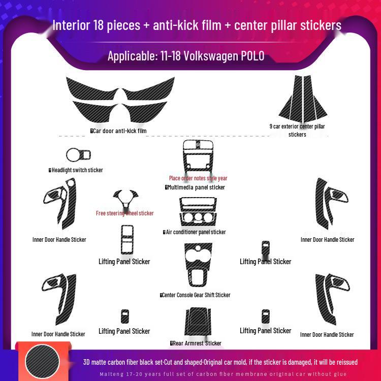 Anti-Scratch Sticker for 2011-2018 VW Polo Center Console Interior