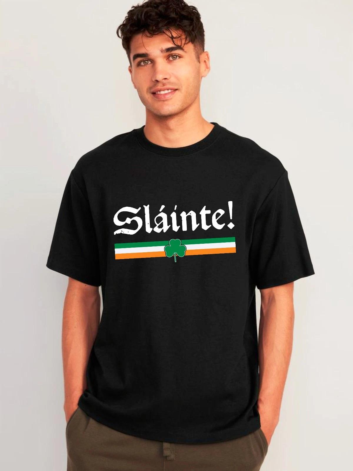 Slainte T-Shirt, Irish St Patrick s Day Shamrock Flag Irish Cheers Mens Gift Tee 4XL