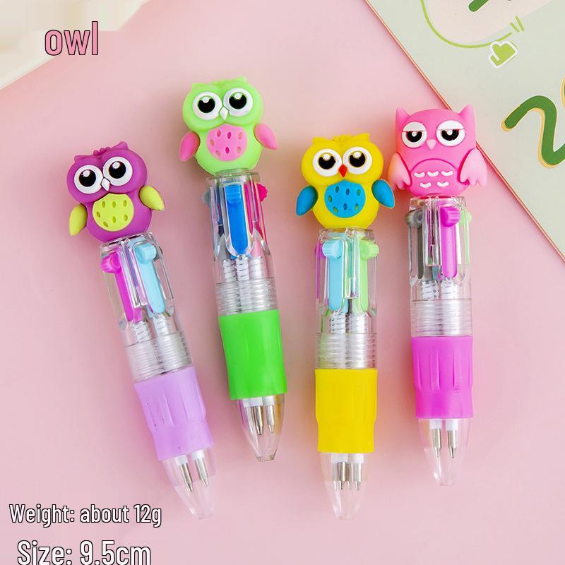 Cartoon Four-Color Ballpoint Pen - Cute Mini Oil Pen for Elementary Students, Learning Stationery, School Rewards, and Gifts