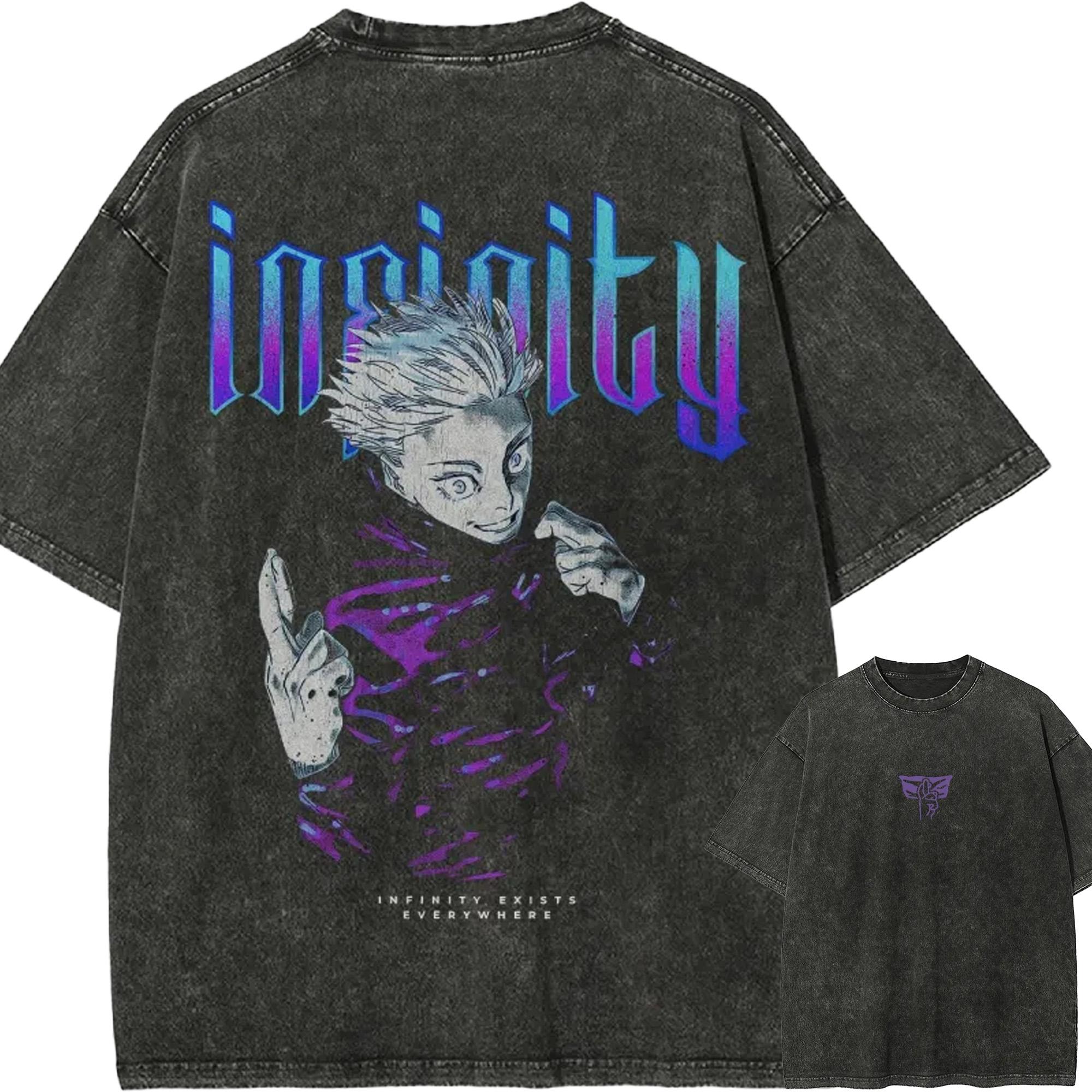 Gojo Satoru Infinity T-Shirt Jujutsu Kaisen Domain Expansion Graphic Tee Vintage Washed Oversized Cotton Anime Streetwear Top M