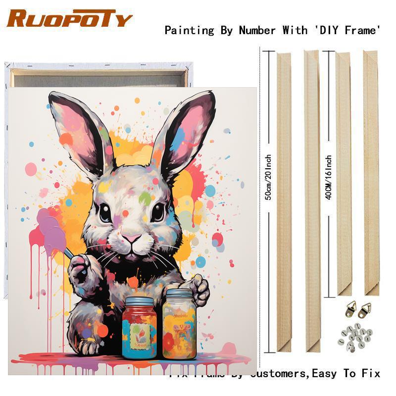 RUOPOTY Frameless Rabbit DIY Painting By Numbers Acrylic Paint On Canvas Kit Animals Paint By Numbers For Home Decor
