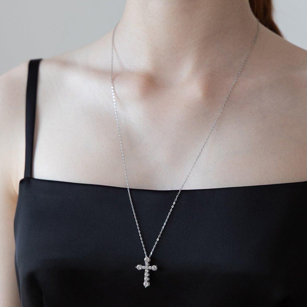 (92.5 Silver) Dazzling Cross Pendant Long Necklace Original Rhodium Nz2481
