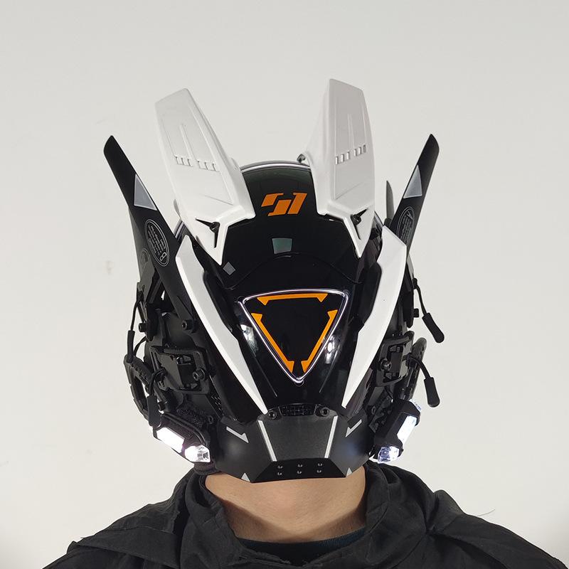 CyberPunk Masks M-Clasp Night City LED Festival White Armoured Cosplay Stage Property SCI-FI Halloween Party Gifts For Adults