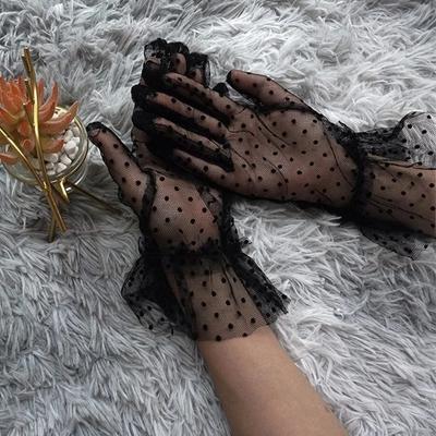 Sexy Transparentes Dot Print Black White Mesh Tulle GloveSpring Summer Thin Short Glove Club Prom Party Dancing Dress Glove