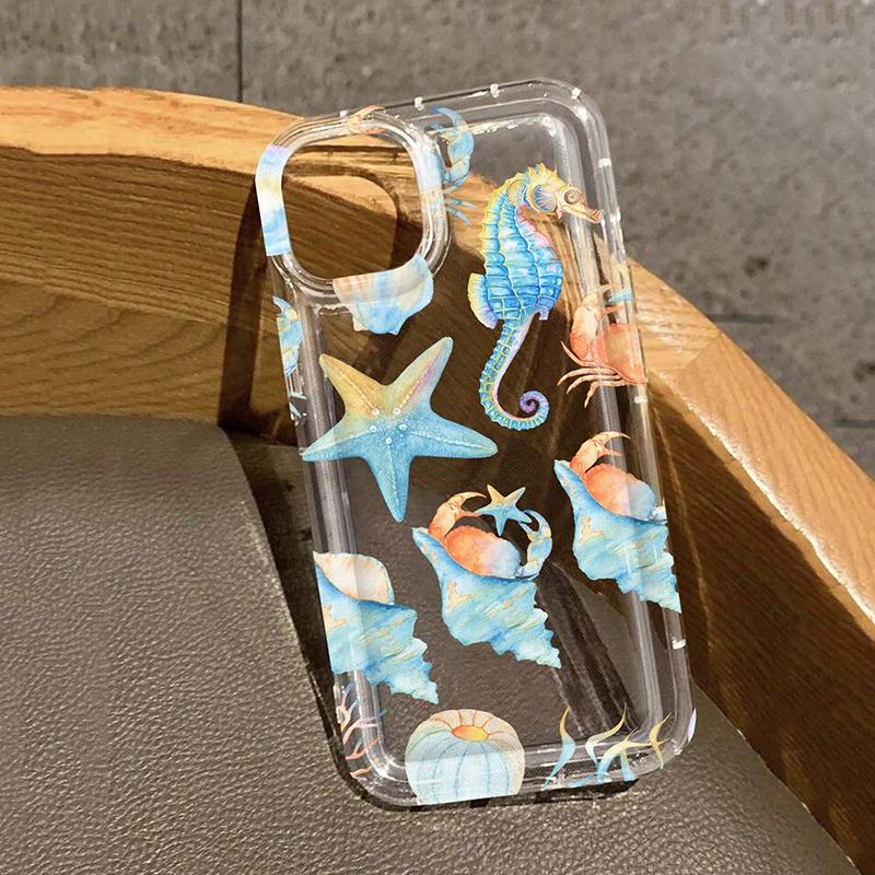 Coque de téléphone Design Fleur Tropicale & Animaux Marins Pour iPhone17 Air 16 16e 15 13 12 11 ProMax Pro Plus Anti-Choc Carcasa Cover