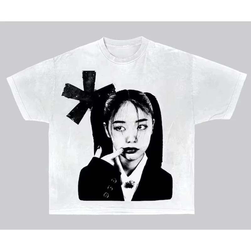 T-shirt in cotone Y2K Harajuku stampa grafica T-shirt punk oversize a maniche corte Rock Goth Retro Top Hip Hop Tee Fashion