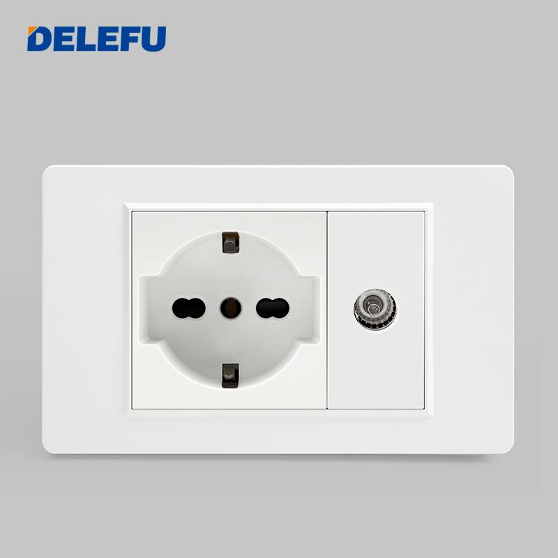 DELEFU Italian Standard White 118 Type Wall Switch Socket with USB + TYPE-C Socket Is Suitable for Hotels and Households.