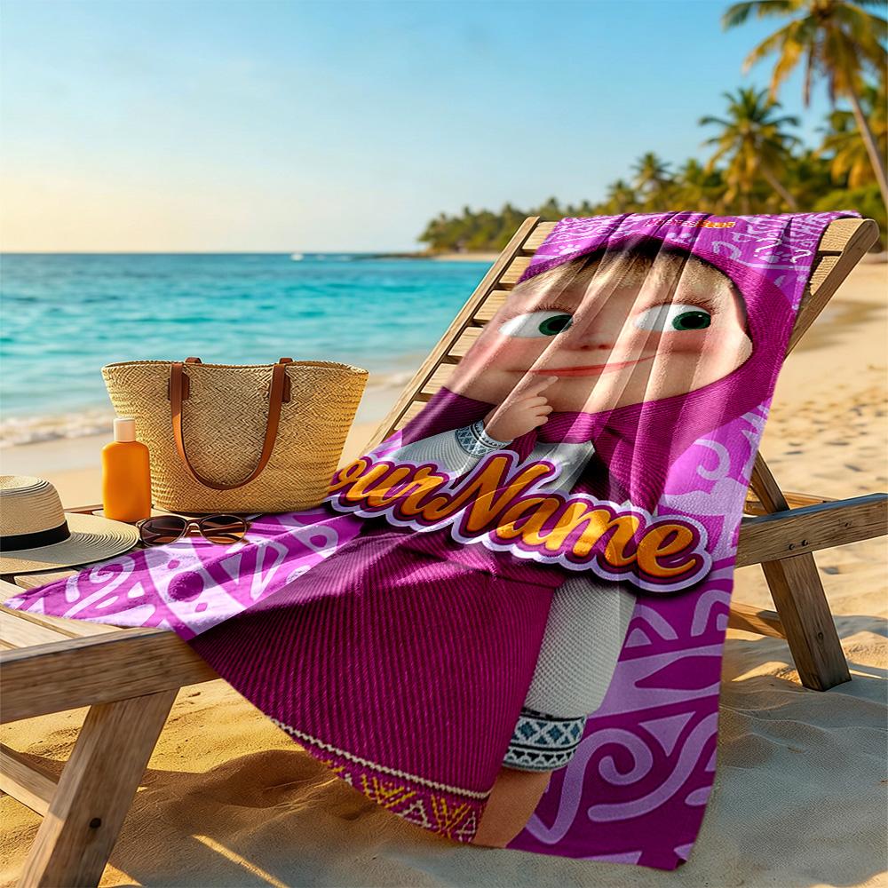 Masha Bear Personalized Name Beach Towel Soft Durable Quick-Dry Suitable for Swimming Gym Camping Yoga Vacation