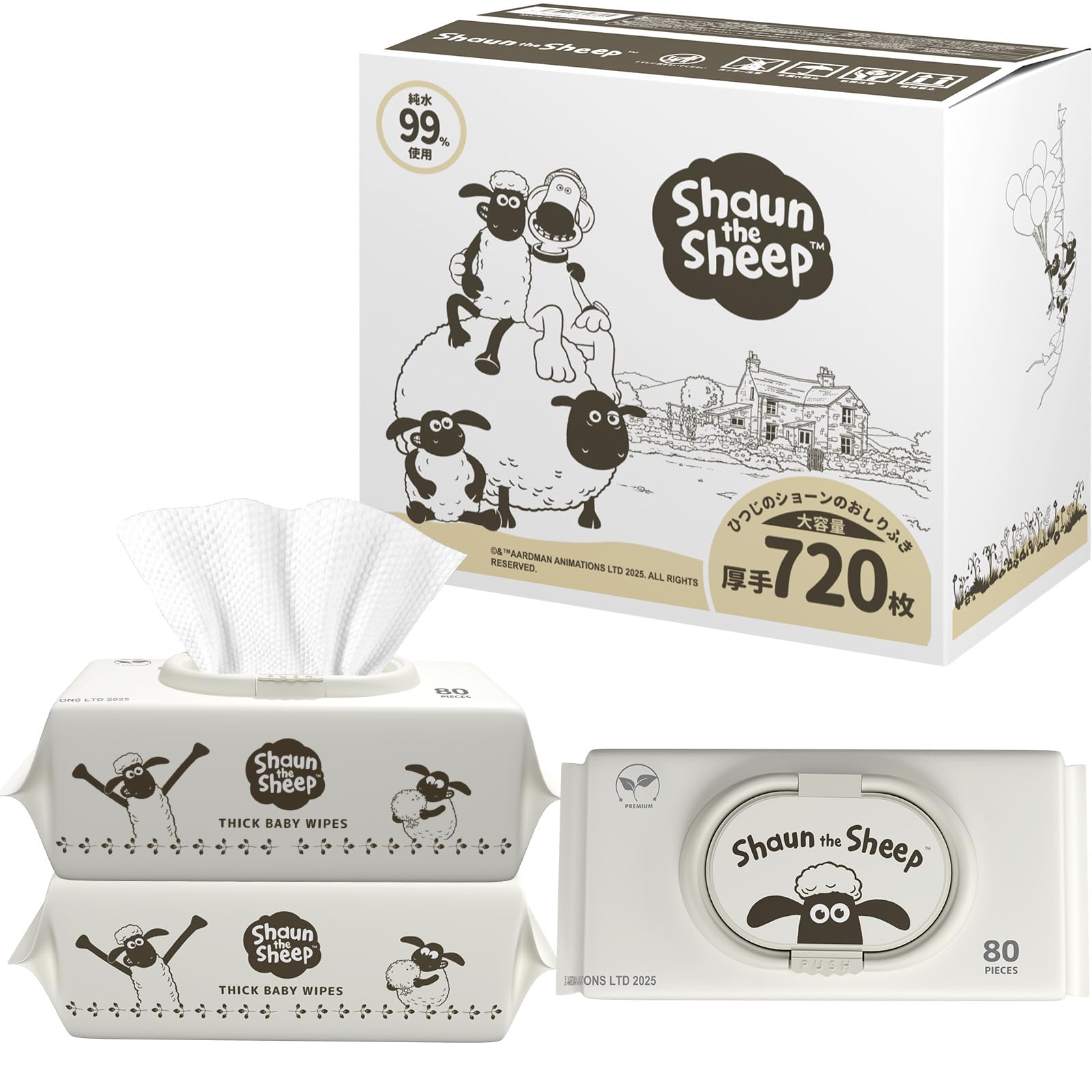 

Shaun the Sheep Wet Limited Edition 720 Wipes Packs of 80 Large Size with Gentle on Baby Hugmuu Wipes, Design, Thick, Towel-Like Thickness, (9 Wipes),