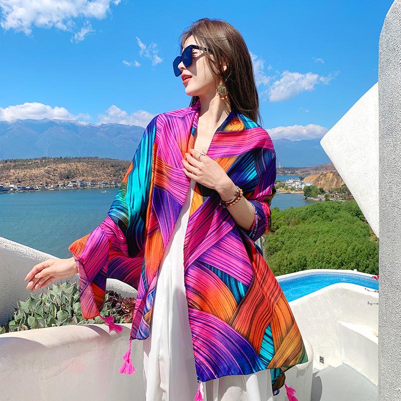 New Summer Elegant Women Silk Scarf Beach Wrap Shawls Chic Sweet Print Lady Sunscreen Bandana Long Hijab Mujer Boho Scarve Pareo