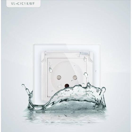 Livolo Israel Standard Power Socket,Crystal Glass Panel, AC 100~250V 16A, VL--C7C1ILWF,with the Waterproof Cover,Light Switch