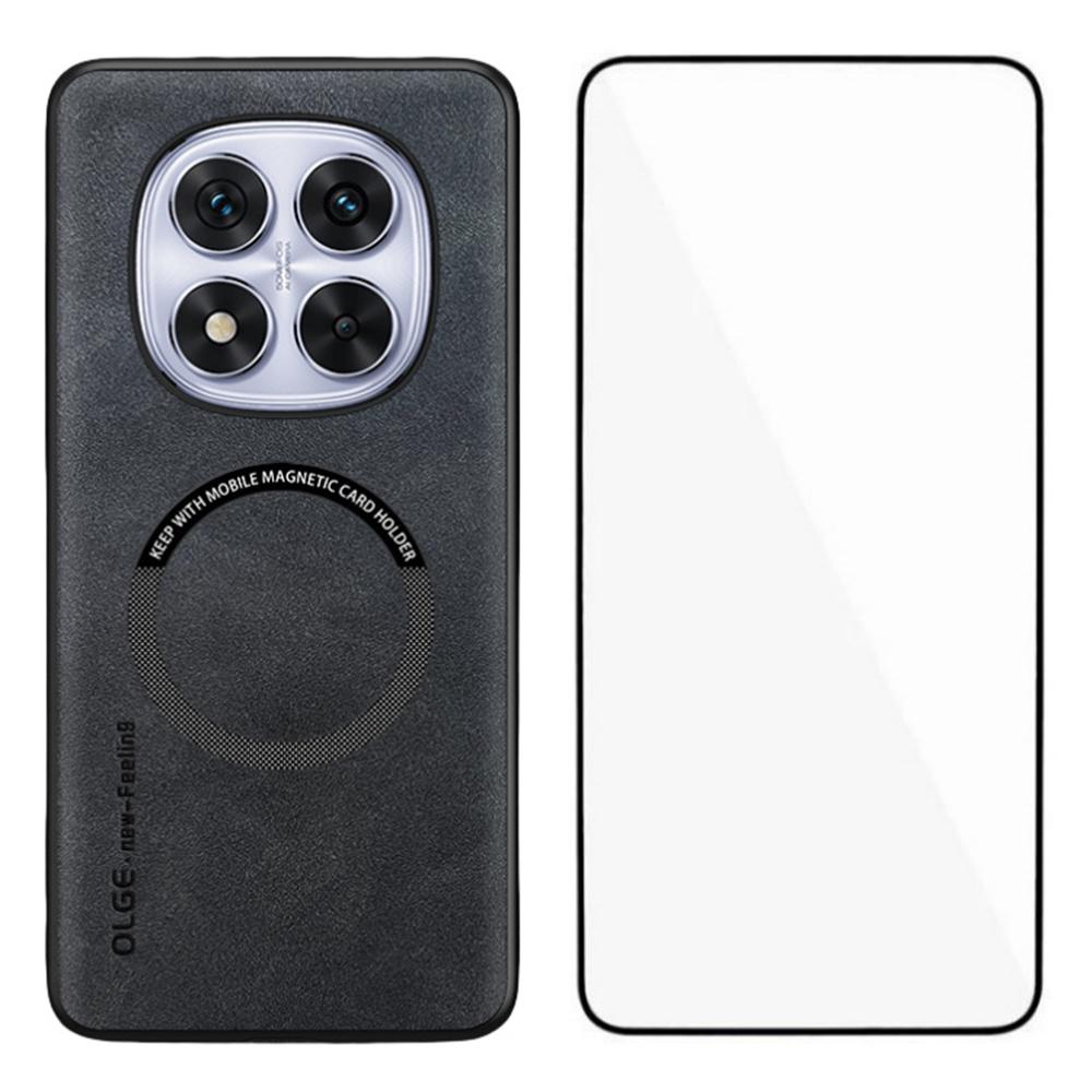 WANLONFENG YBP Series For Xiaomi Redmi Note 14 Pro 4G Magnetic Case with Tempered Glass Film PU+TPU Phone Cover Large Cutout