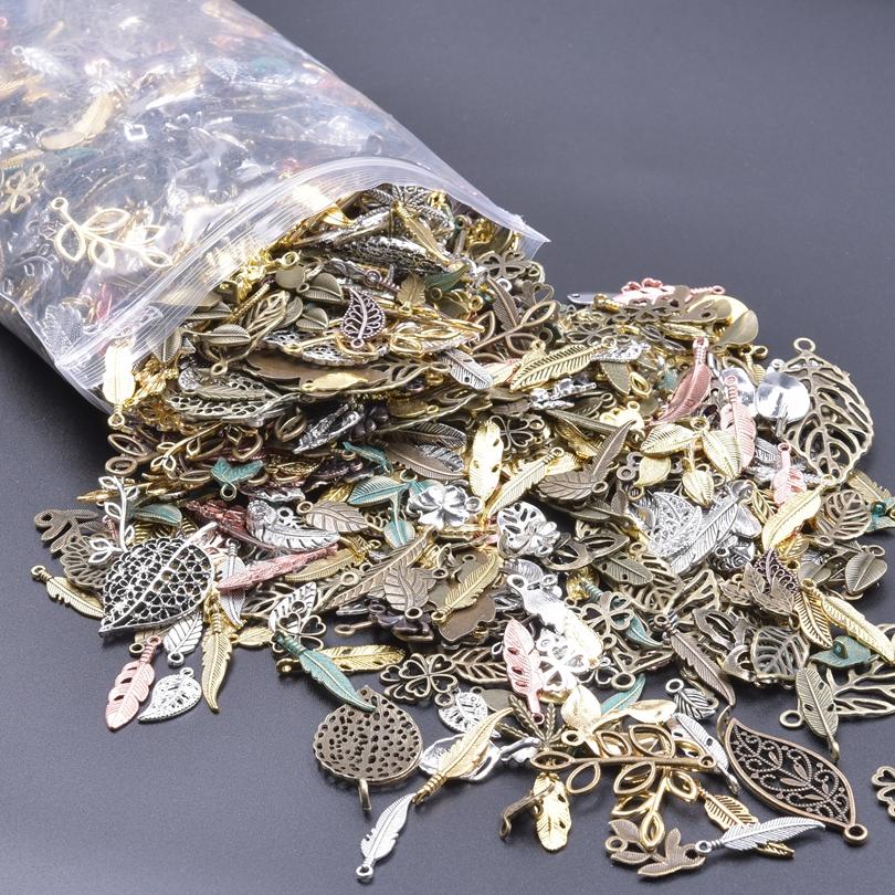 30pcs Radom Mix Plant Leaf Charms For Jewelry Making Supplies Vintage Pendant Charm Handmade Earring Necklace Retro Accessories